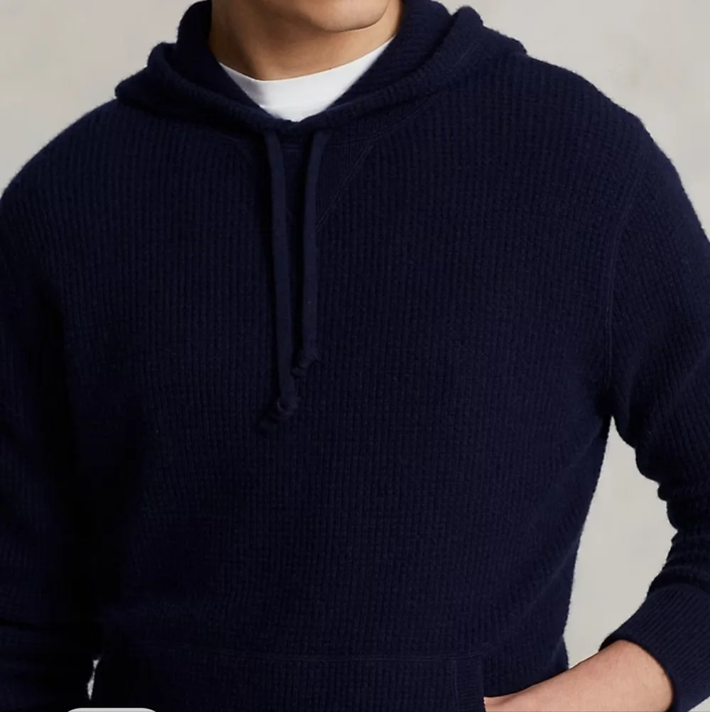 Polo Ralph Lauren Washable Cashmere Hooded Sweater In Waffle Knit Navy XL